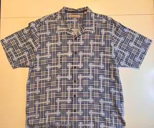 Tommy Bahama 100% Silk Blue Geometric Plaid Camp Shirt Size XL